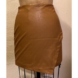 NiMin Clothing Co. Faux Leather Crossover Hem Skirt Tan NWT Size S